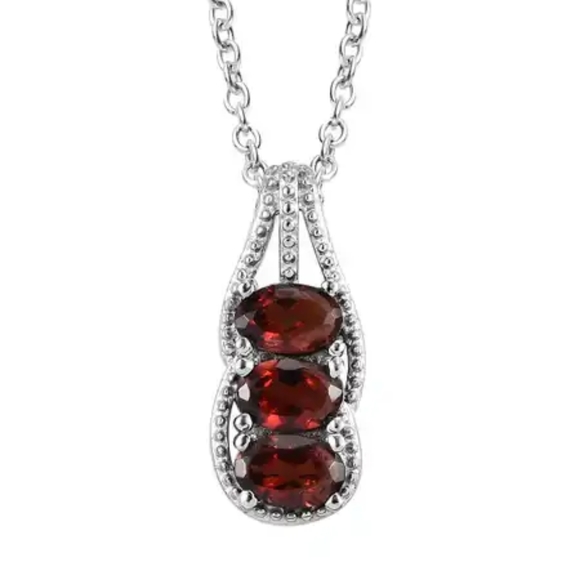 Mozambique Garnet 3 Stone Ring  and Pendant Necklace 20 Inches - Picture 5 of 7